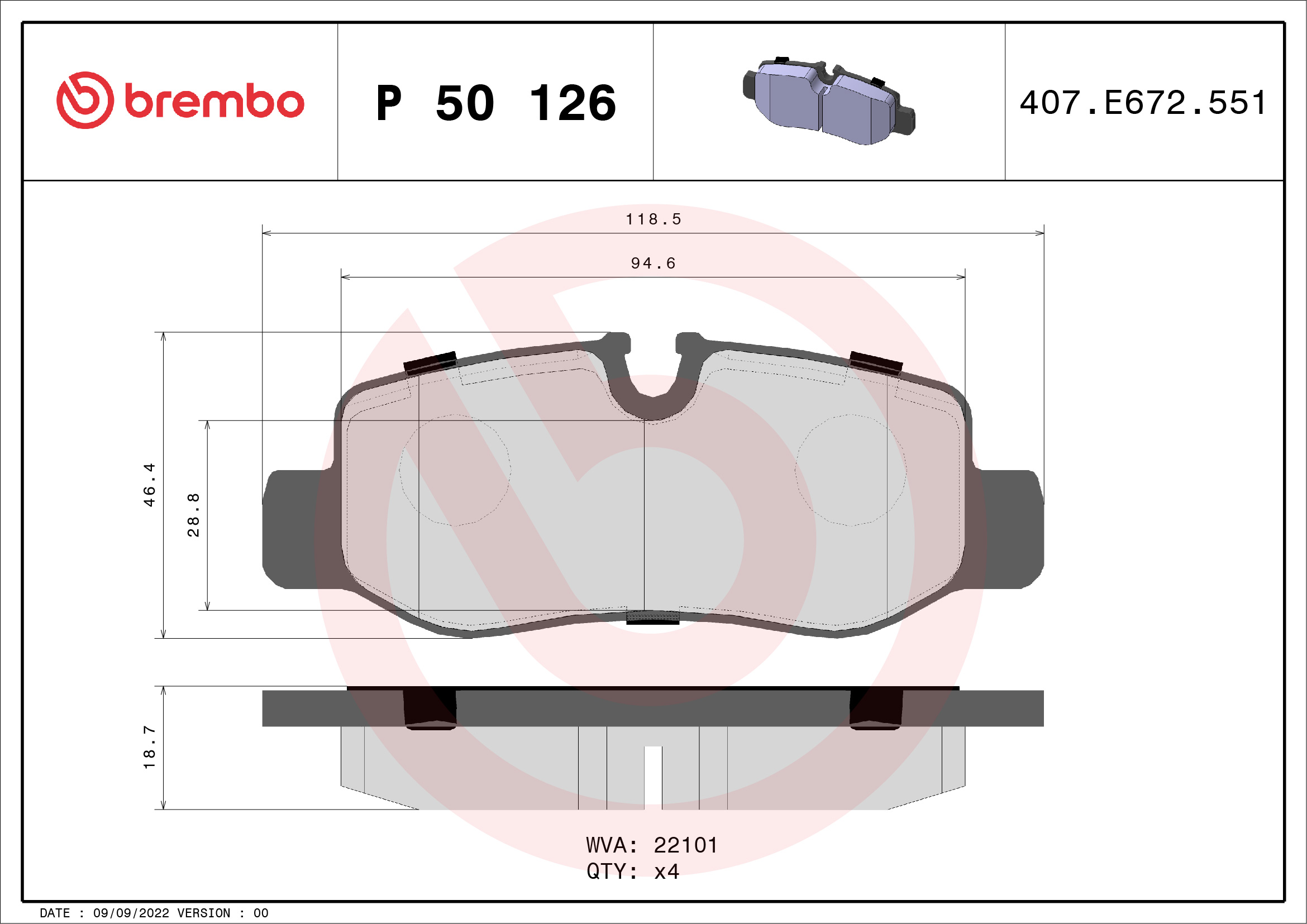 A.B.S. P 50 126 BREMBO Bremsbelagsatz, Scheibenbremse